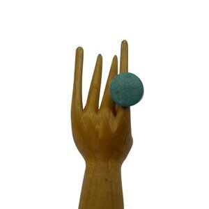 VTG Chunky Artisan Handmade Turquoise Color tone Round Ceramic Ring Plus size 9.